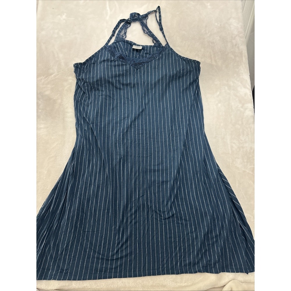 Soma Women's Nightgown Blue And White Pinstripe With Lace Detail Size XL
